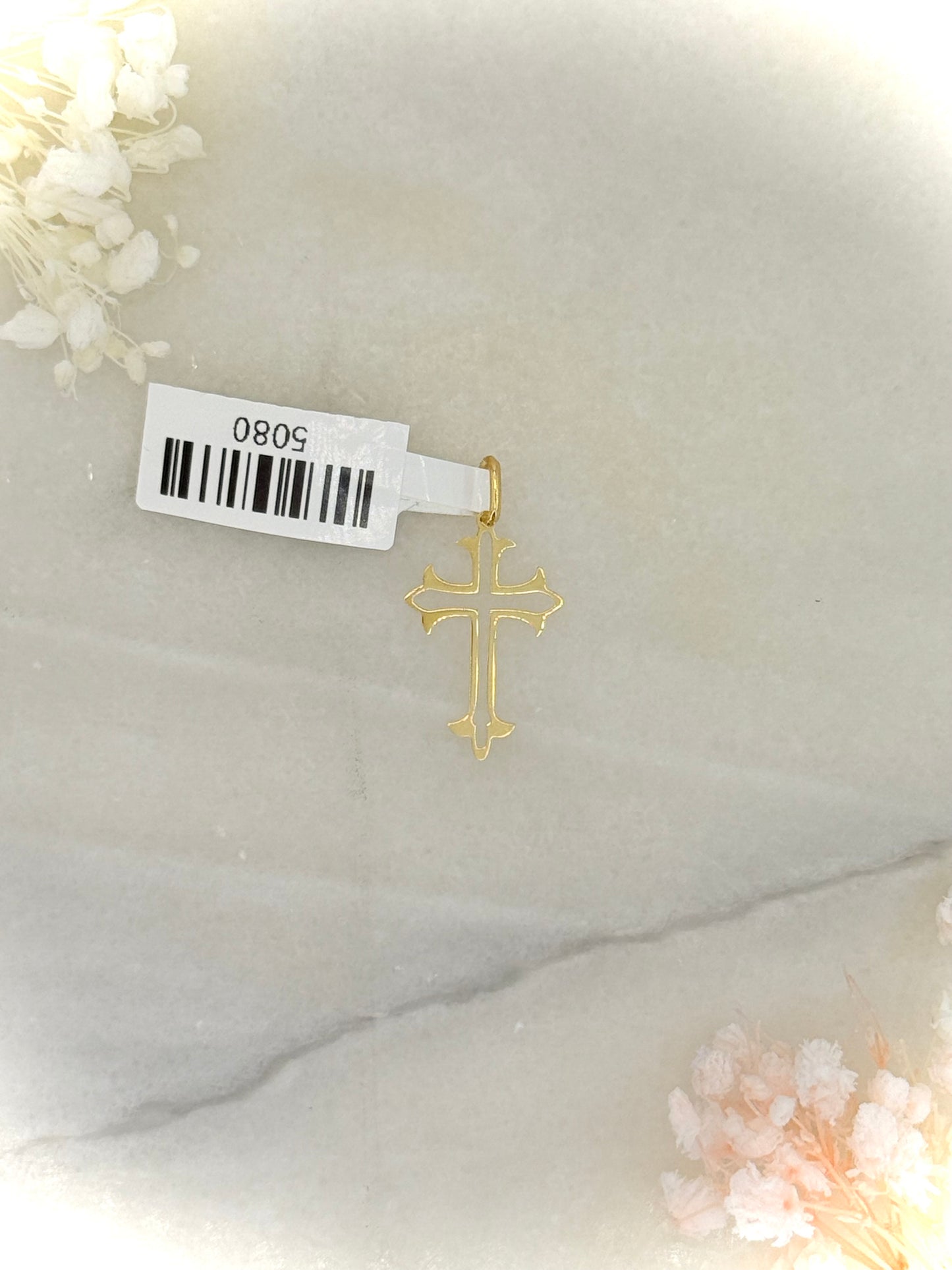 18K Yellow Gold Garnished Cross Pendant