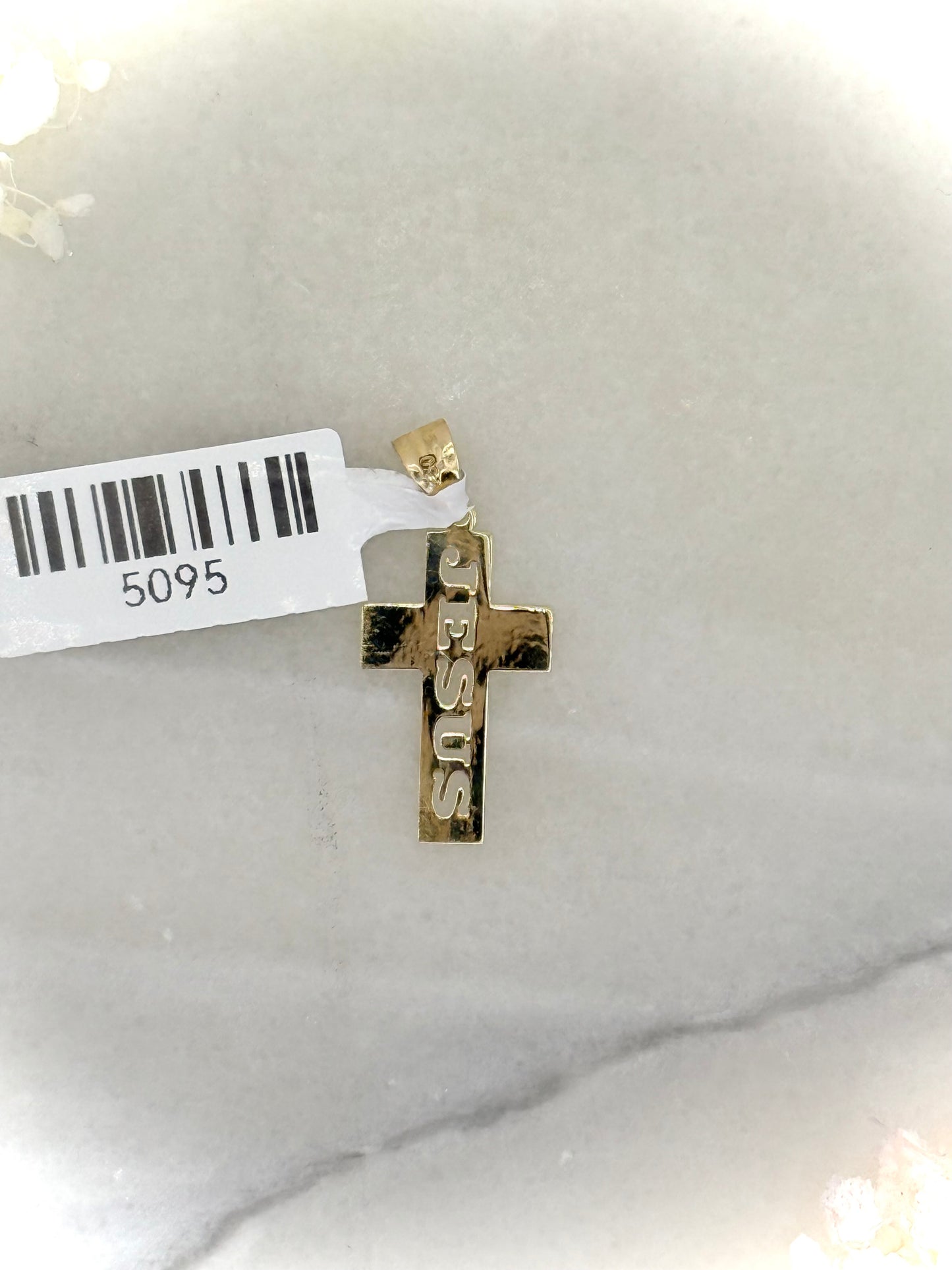 18K Yellow Gold Cross Pendant with “Jesus” Grafted Inside