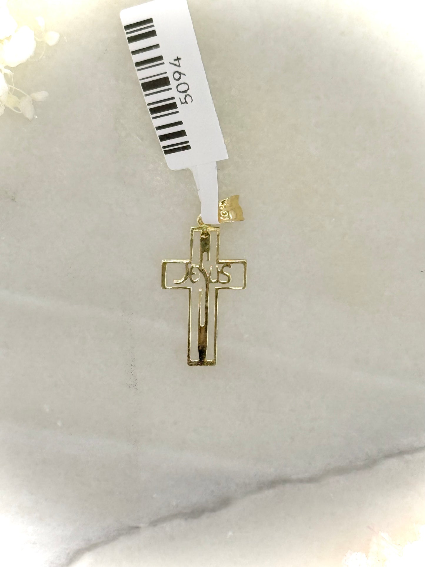 18K Yellow Gold Cross Pendant with “Jesus” Grafted Inside
