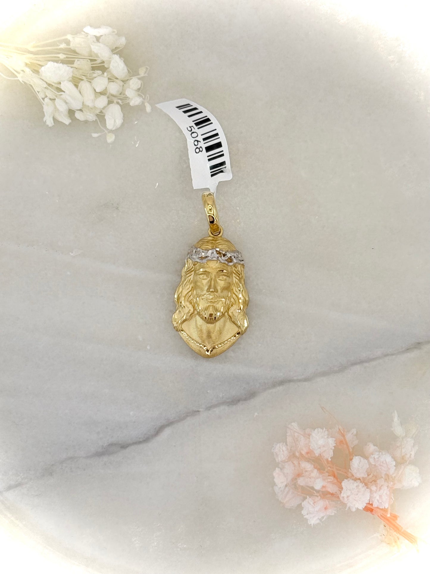 18K 2 Tone Gold Jesus Head Pendant