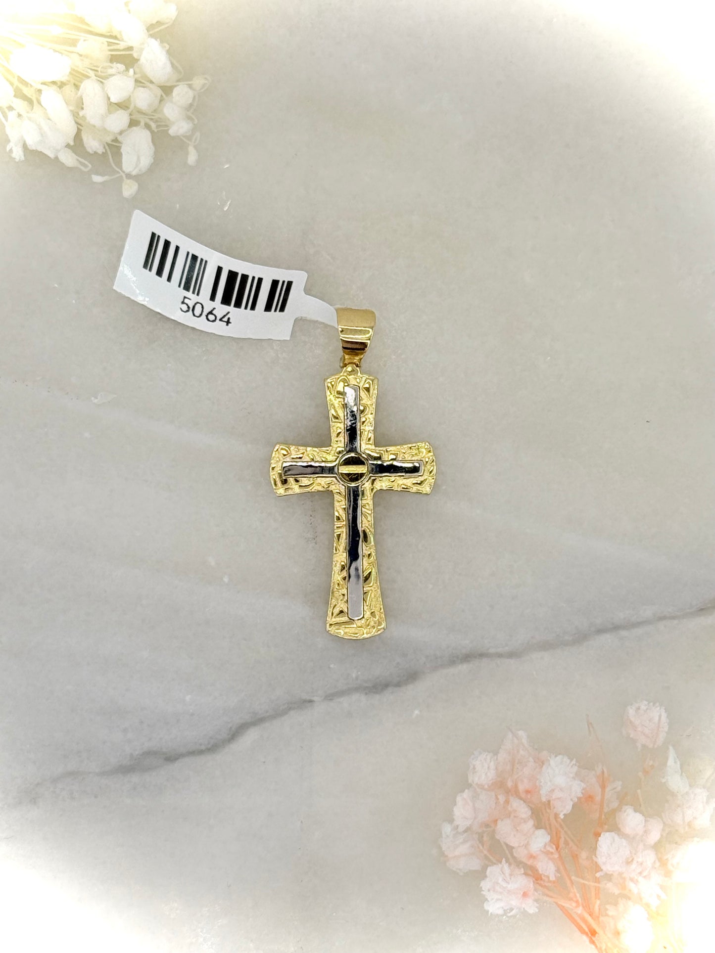 18K Two-Tone Textured Cross Pendant
