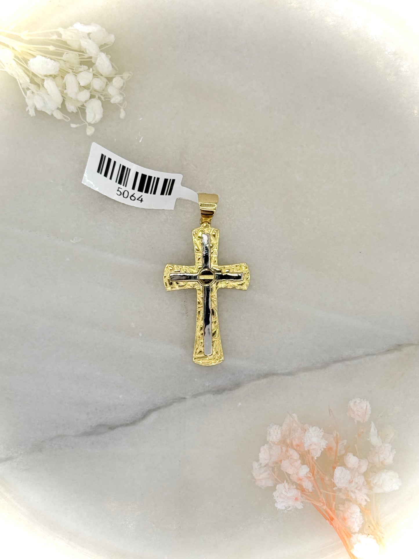 18K Two-Tone Textured Cross Pendant