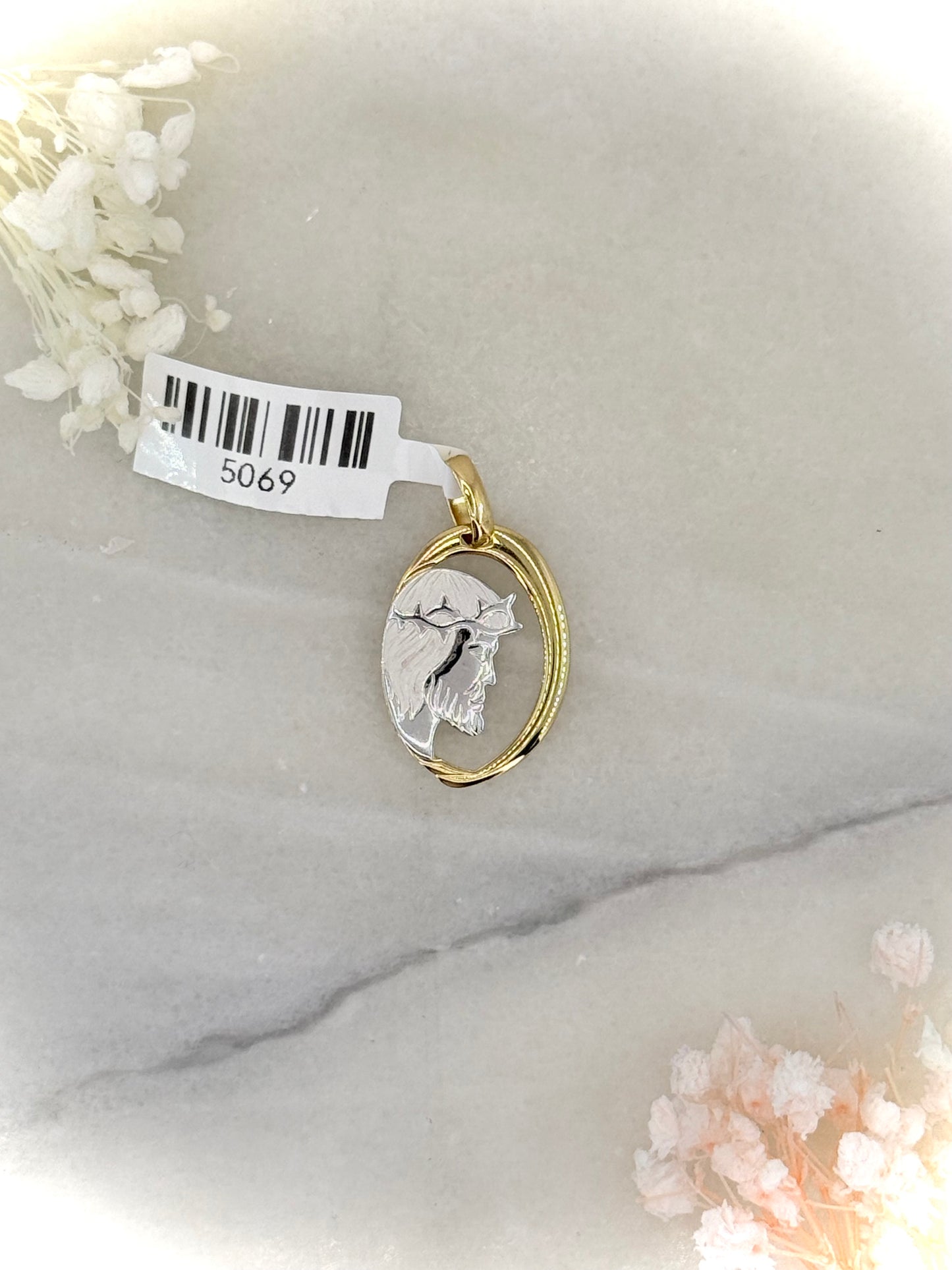 18K Two-Tone Jesus Head Pendant – White & Yellow Gold