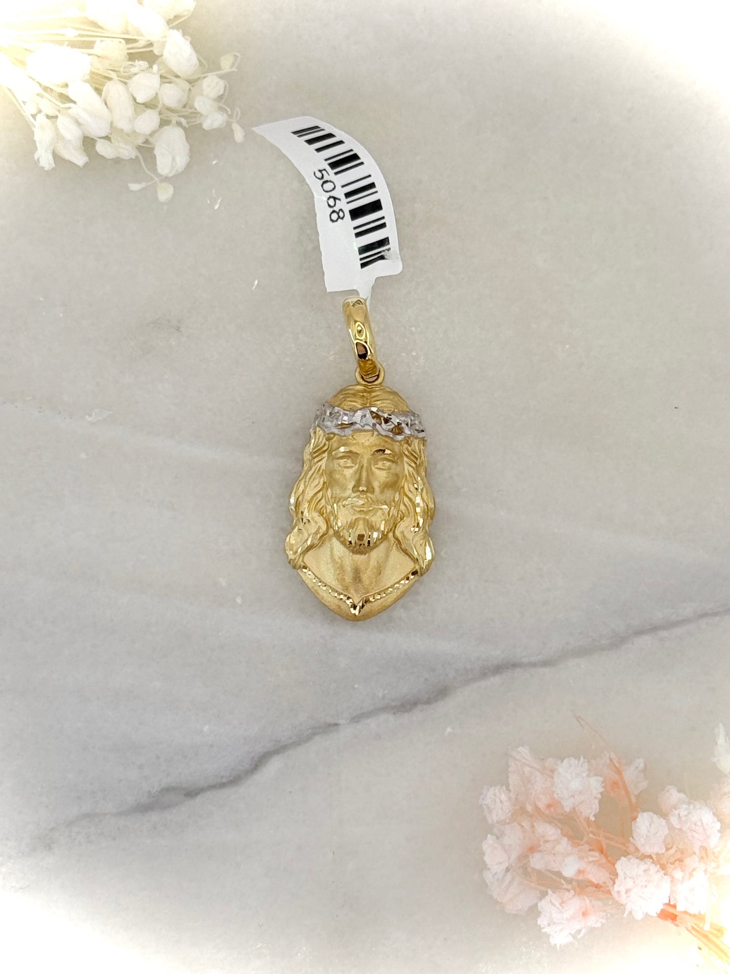 18K 2 Tone Gold Jesus Head Pendant