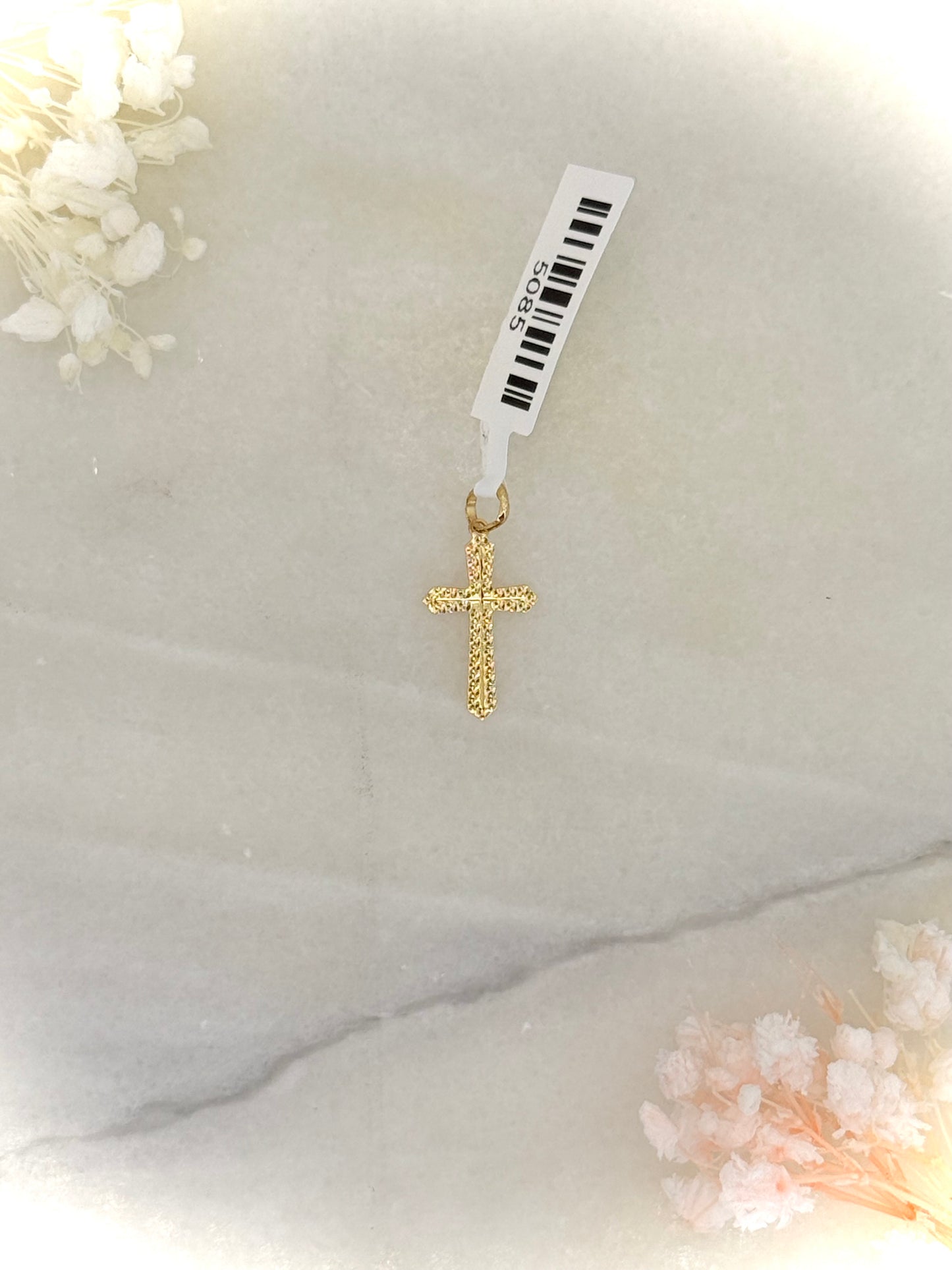 18K Yellow Gold Reversible Cross Pendant – Plain & Garnished Sides