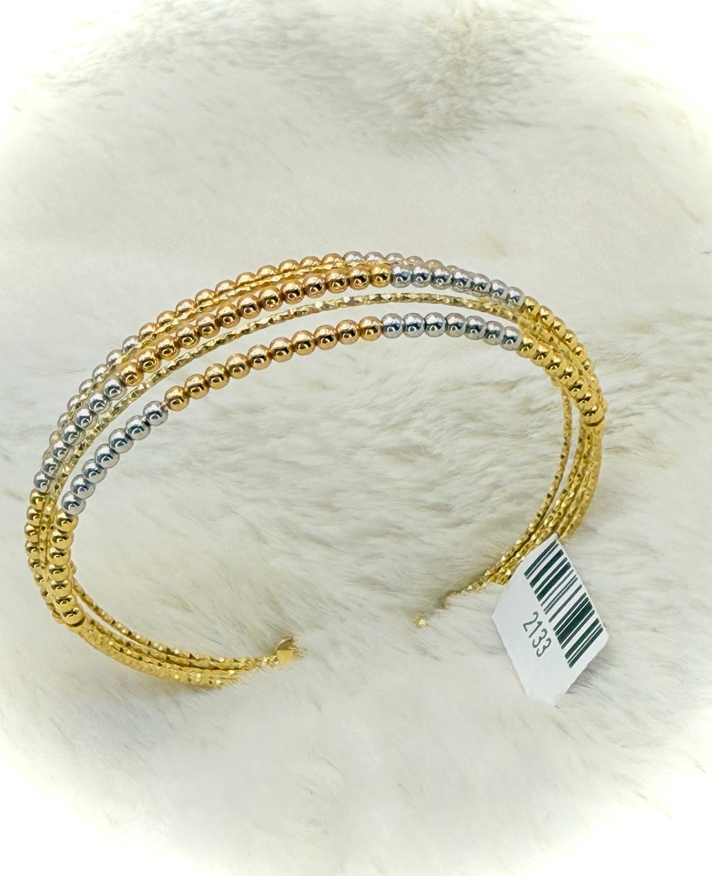 18K 3 Tone beads open Bangle