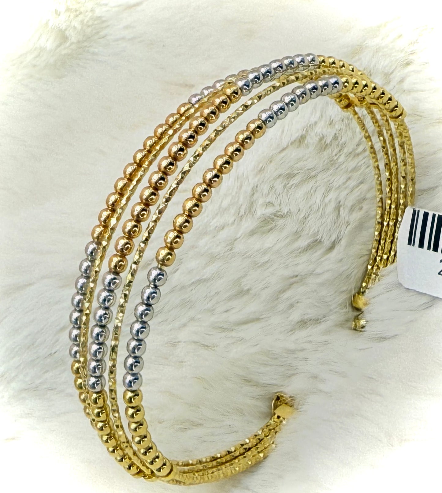 18K 3 Tone beads open Bangle
