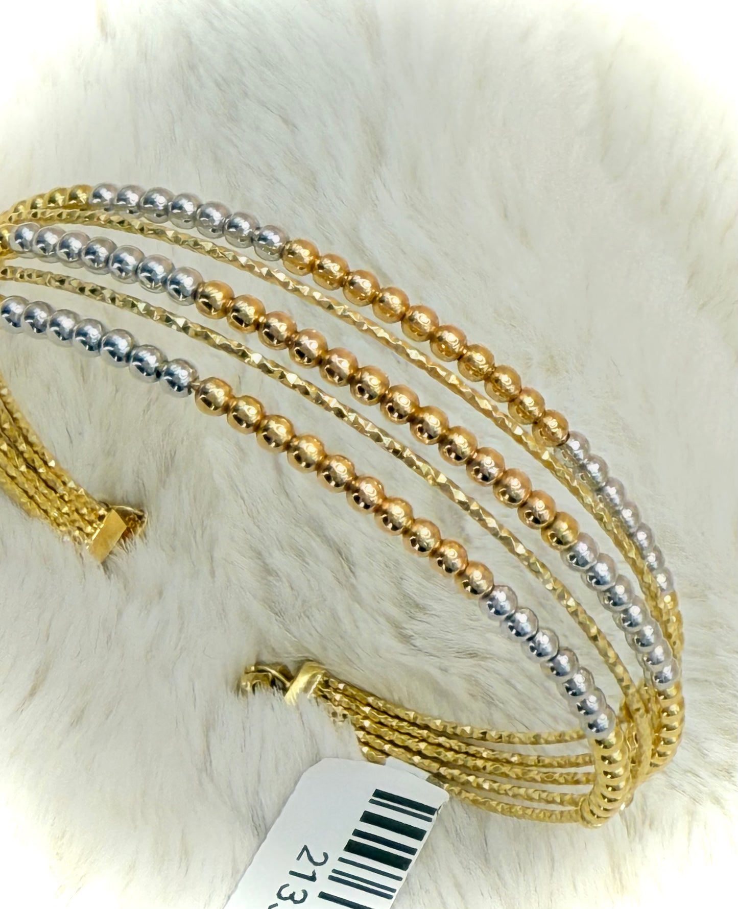 18K 3 Tone beads open Bangle