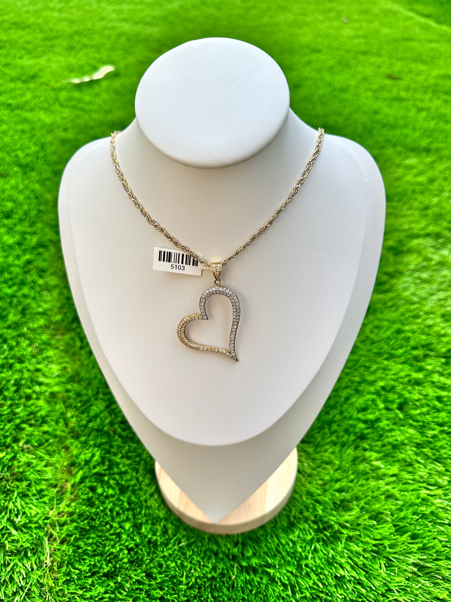 18kt CZ 2 tone Heart Pendant