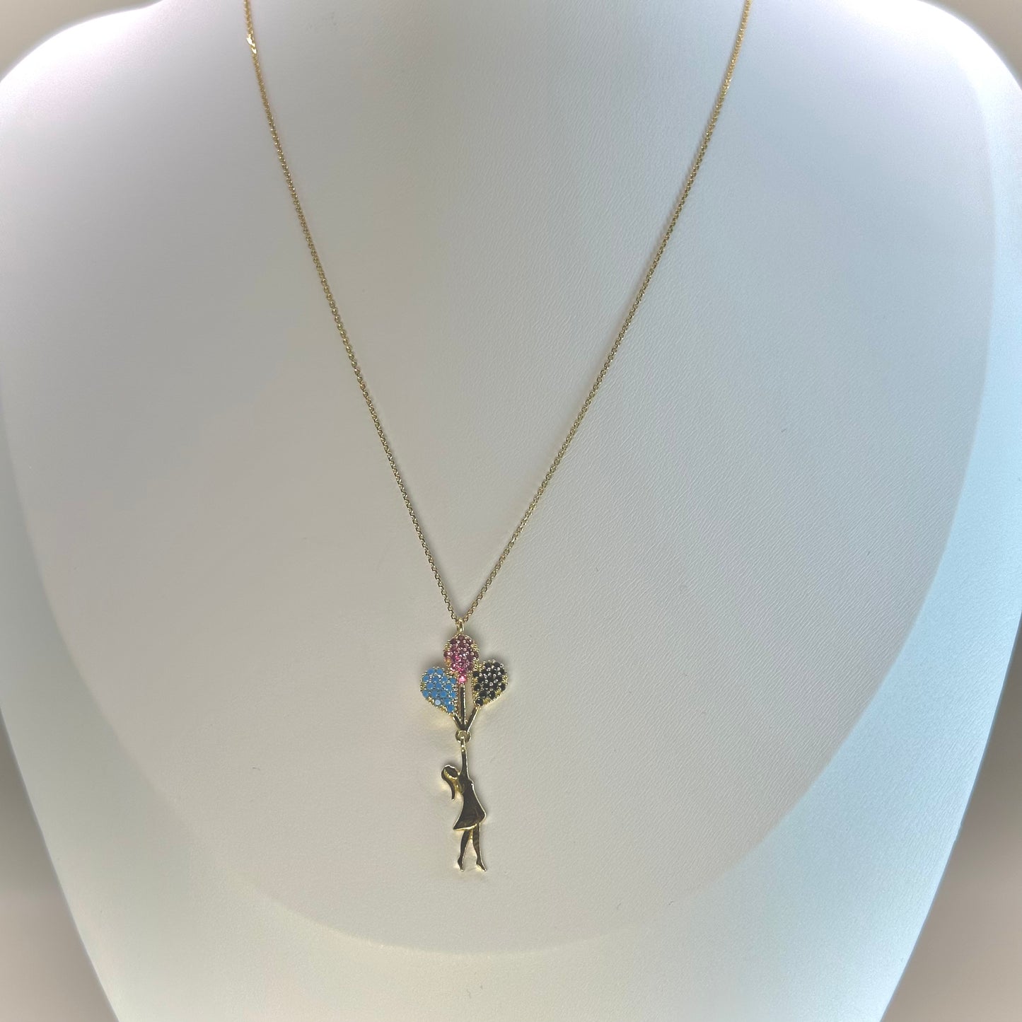 18kt CZ Flying Balloon Girl Necklace