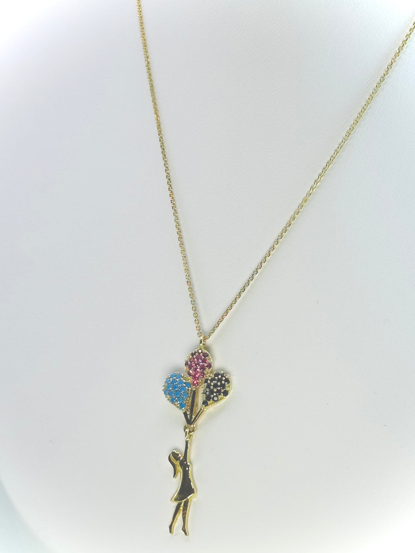 18kt CZ Flying Balloon Girl Necklace