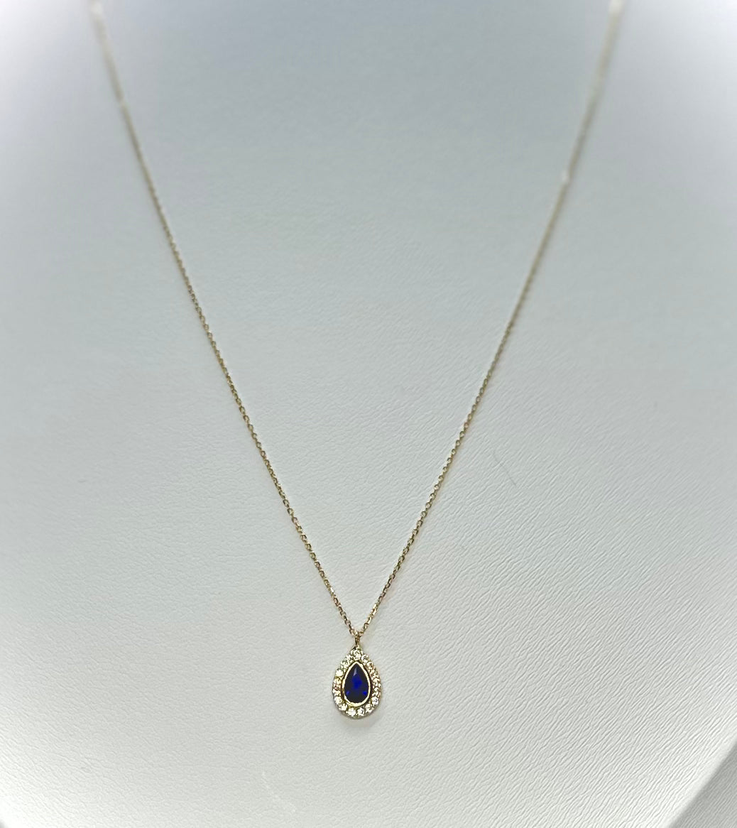 18kt CZ Blue Stone Necklace
