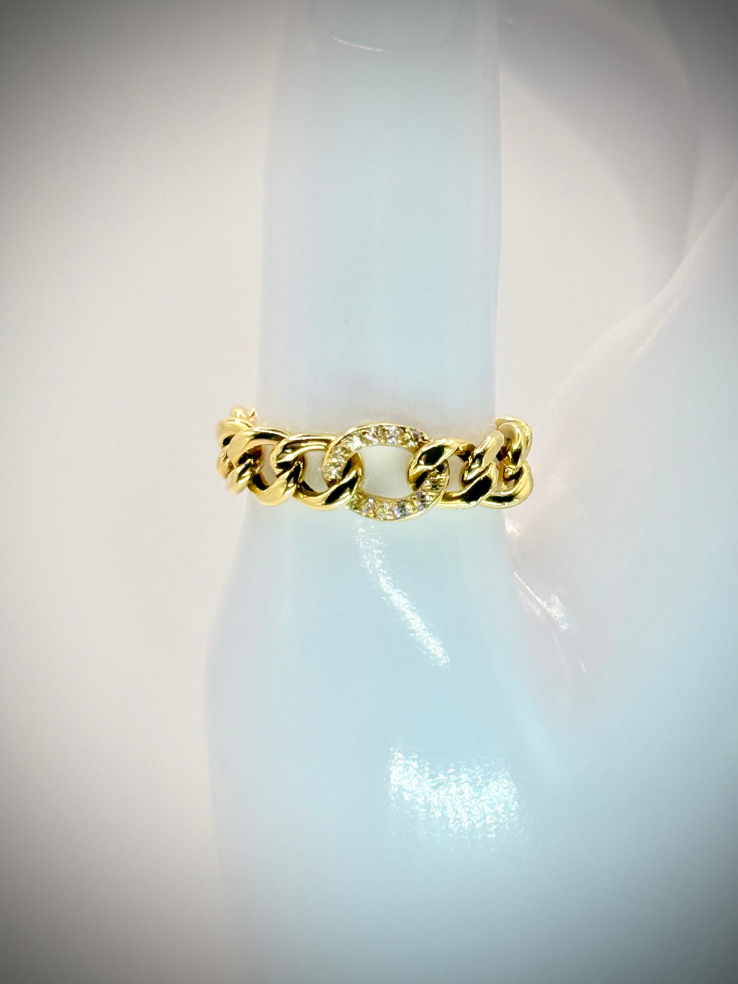 18Karat CZ Gold Thin Chain Ring