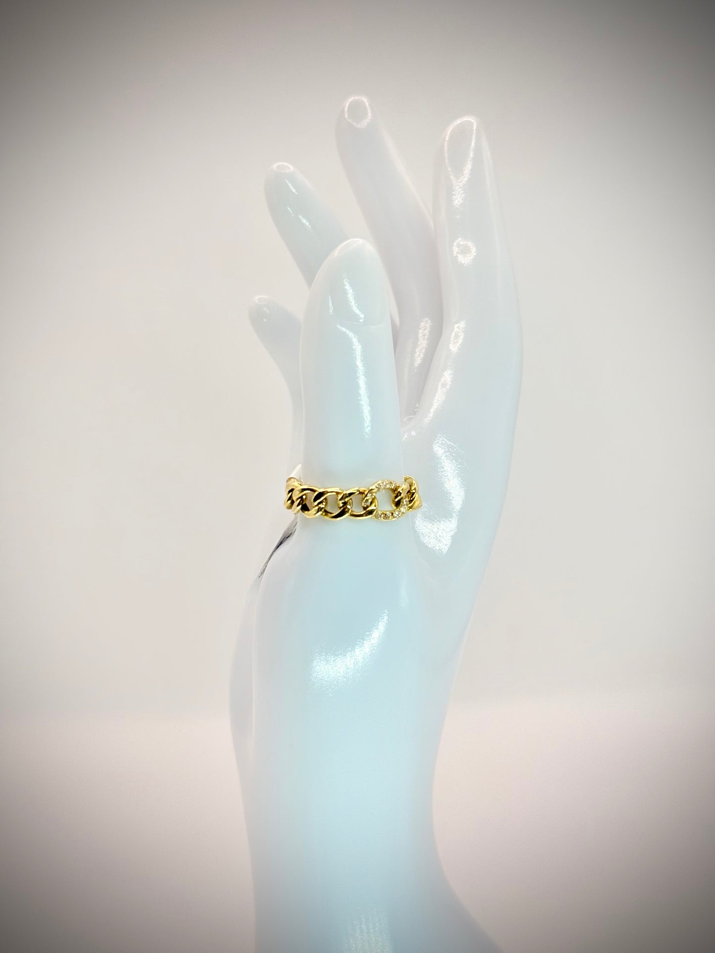 18Karat CZ Gold Thin Chain Ring
