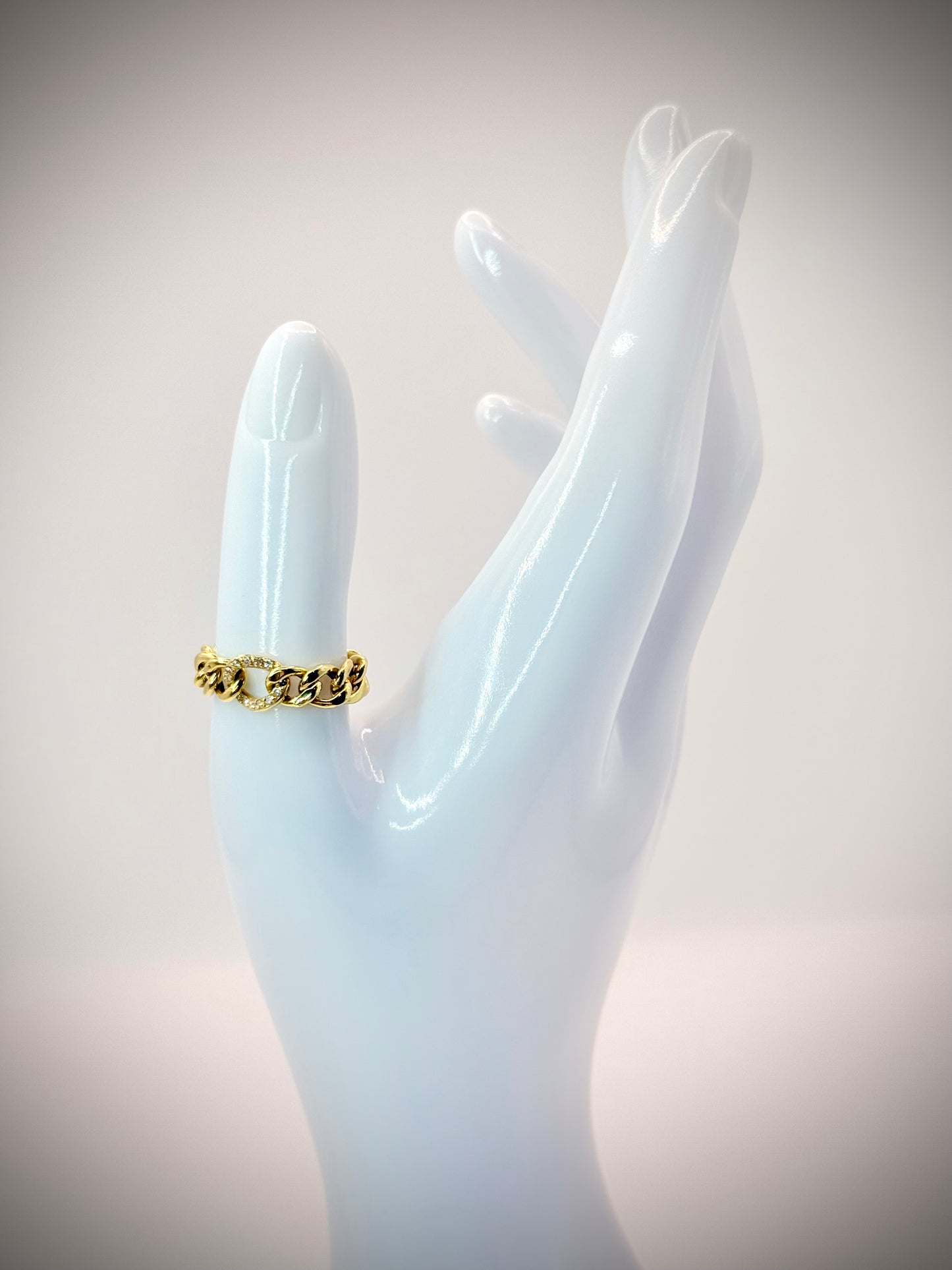 18Karat CZ Gold Thin Chain Ring