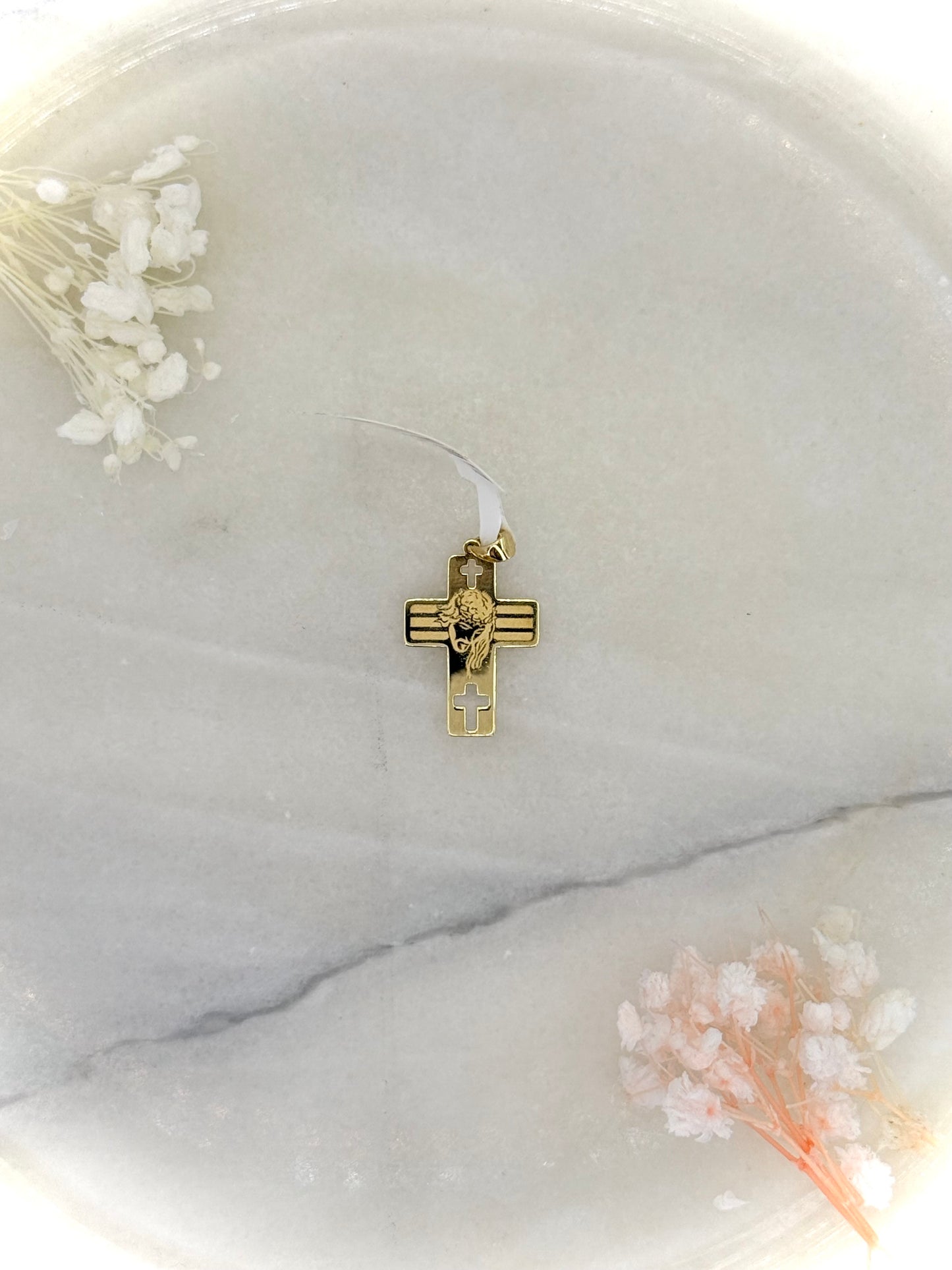 18K Yellow Gold Cross Pendant with Grafted Jesus Head