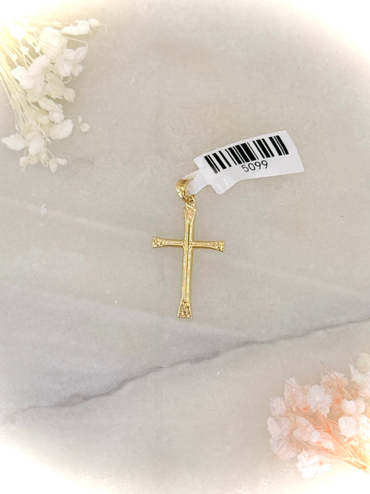 18K Yellow Gold Cross Pendant with Garnished Edges