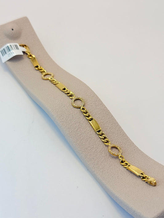 18K Gold Bracelet – Figaro Chain with Textured Circle Accents