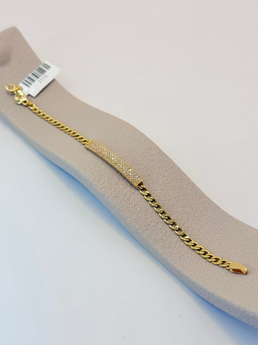 Elegant 18K Gold Bracelet with Cubic Zirconia – Luxury ID Bar Design