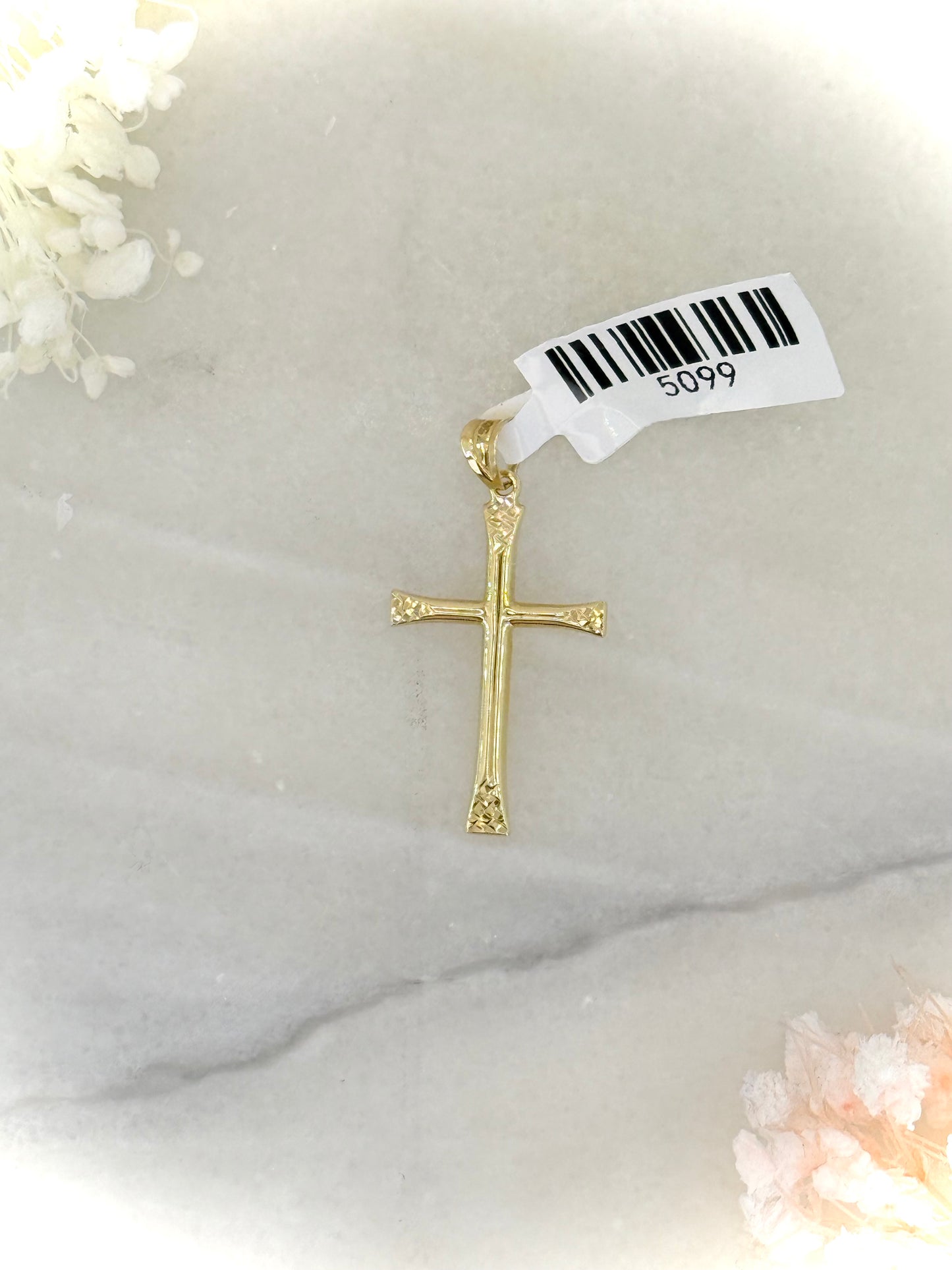 18K Yellow Gold Cross Pendant with Garnished Edges