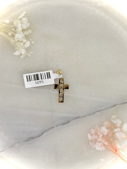18K Yellow Gold Cross Pendant with “Jesus” Grafted Inside