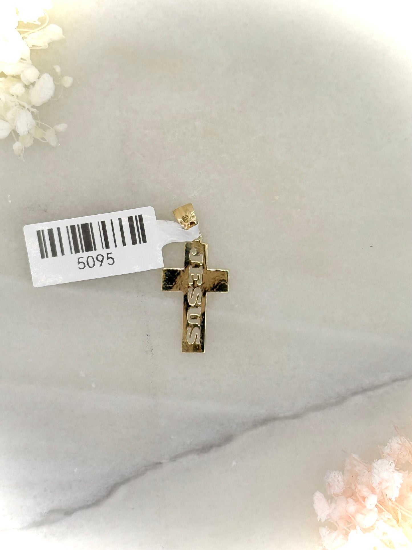 18K Yellow Gold Cross Pendant with “Jesus” Grafted Inside
