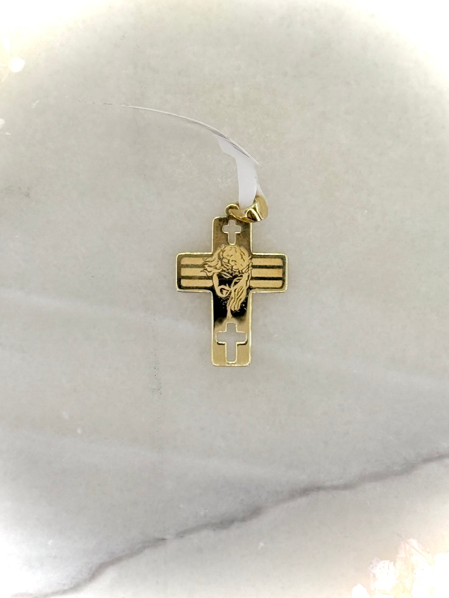 18K Yellow Gold Cross Pendant with Grafted Jesus Head