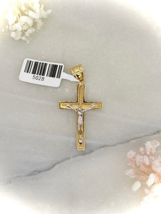 18K Gold Two-Tone Crucifix Pendant – Jesus on the Cross