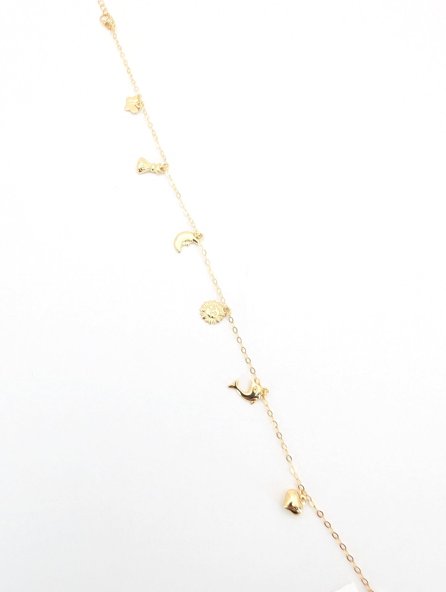 18KT Gold Charm Bracelet – Moon, Sun & Heart Design