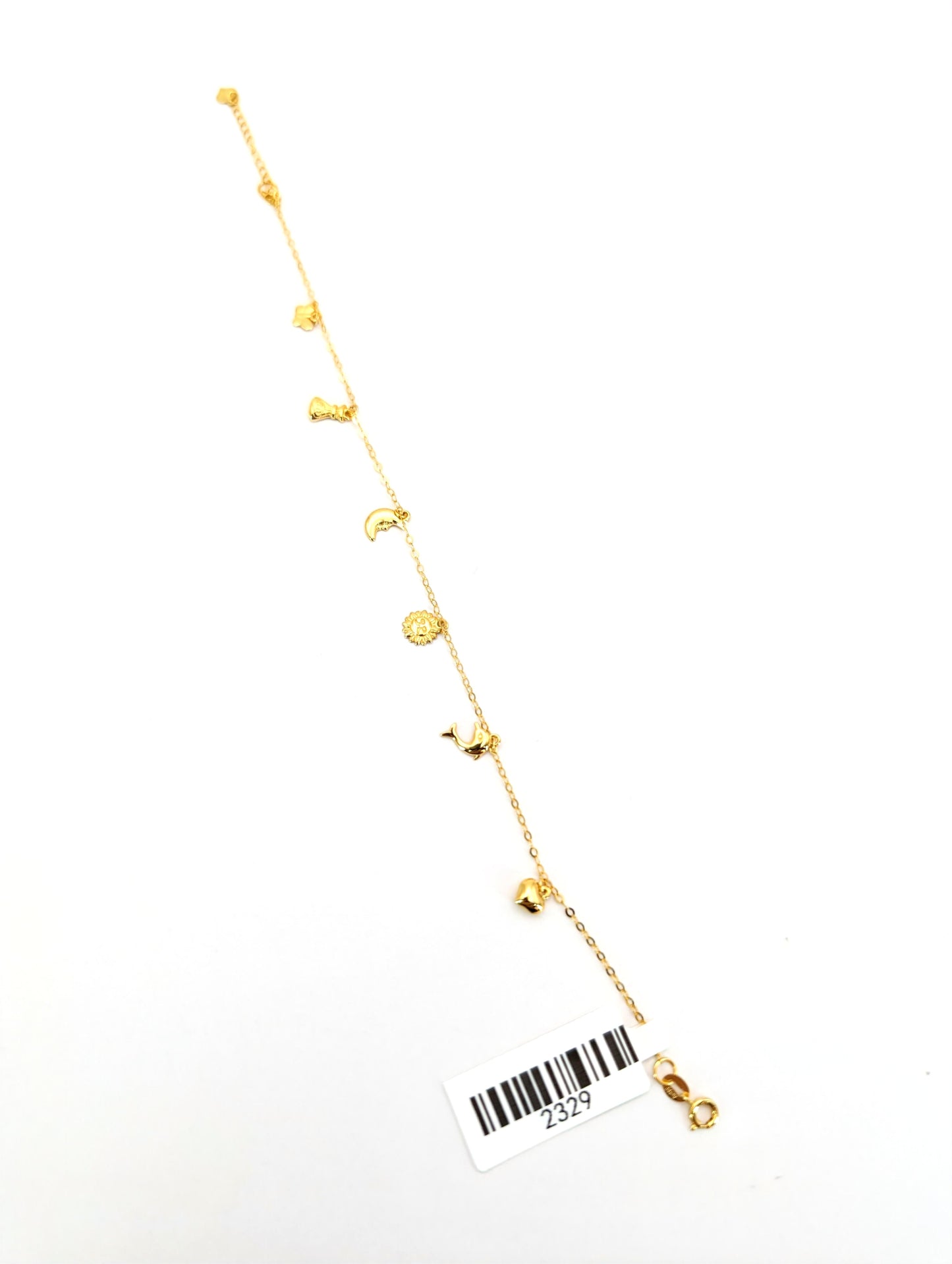 18KT Gold Charm Bracelet – Moon, Sun & Heart Design
