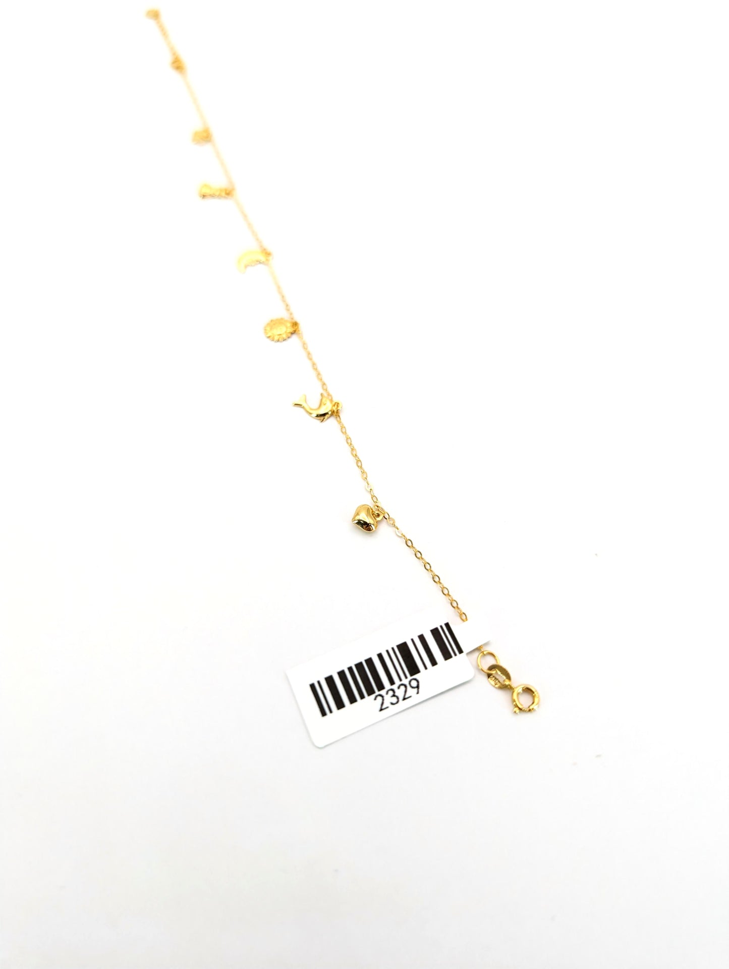 18KT Gold Charm Bracelet – Moon, Sun & Heart Design