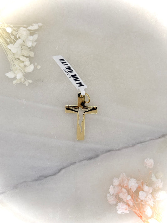 18K Yellow Gold Engraved Crucifix Pendant