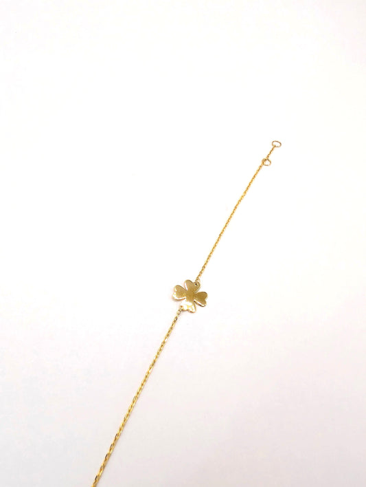 18KT Gold Clover Bracelet – Minimalist Lucky Charm Chain