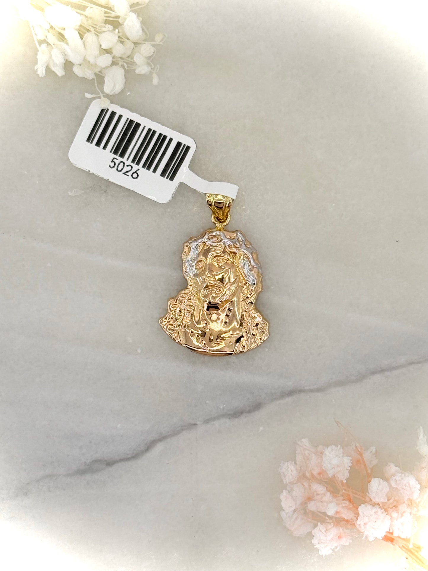 18K 2 Tone Gold Jesus Head Pendant