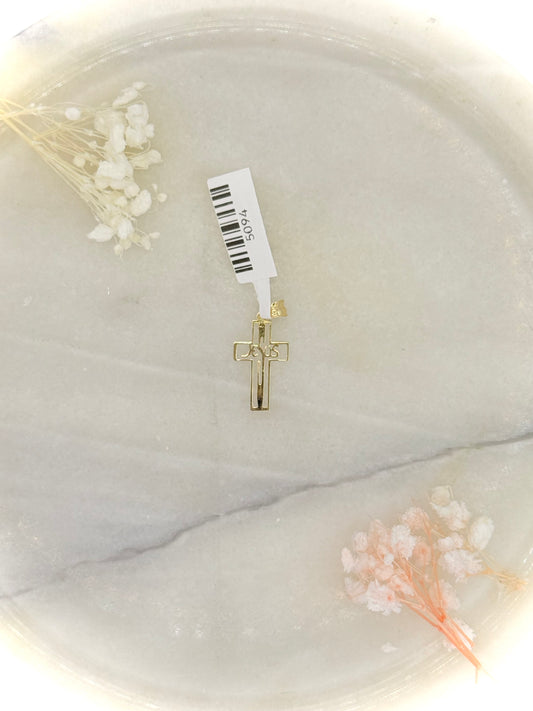 18K Yellow Gold Cross Pendant with “Jesus” Grafted Inside