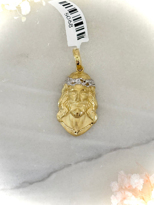 18K 2 Tone Gold Jesus Head Pendant