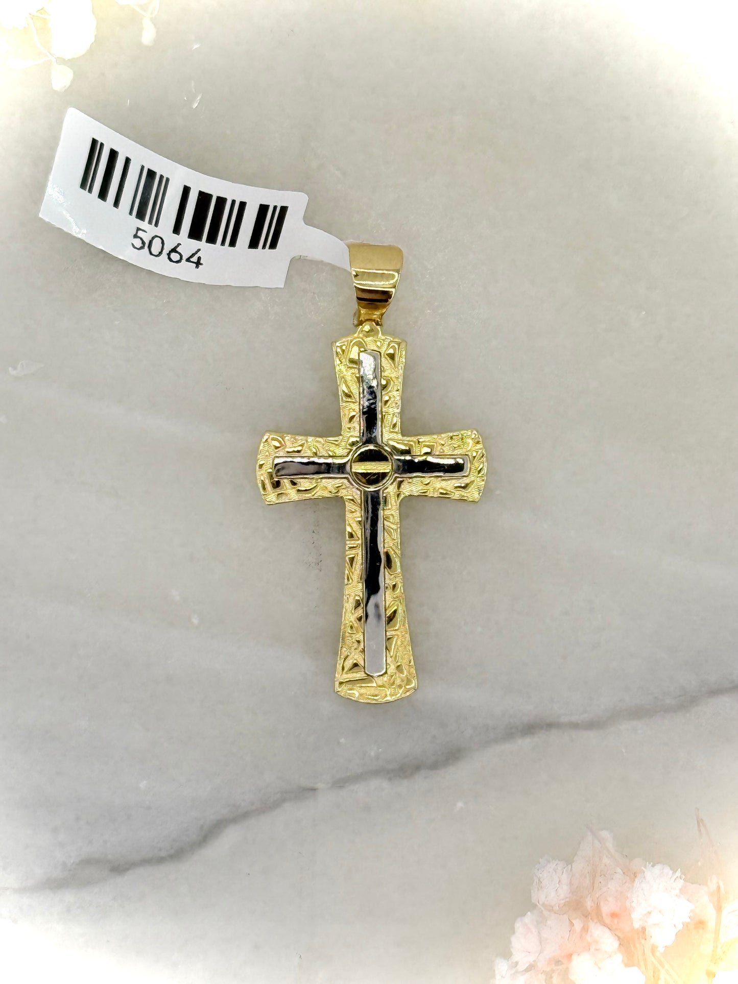 18K Two-Tone Textured Cross Pendant