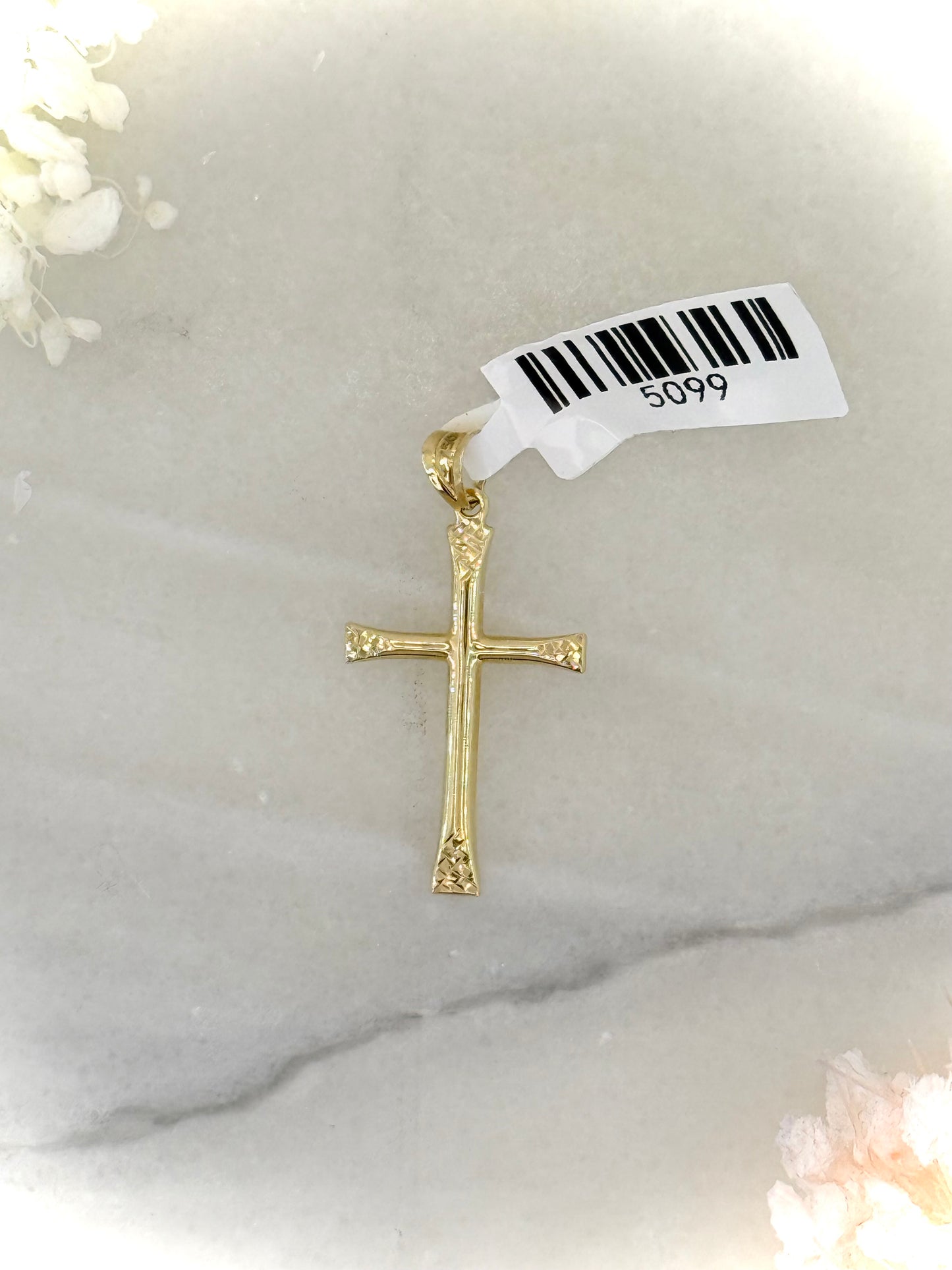 18K Yellow Gold Cross Pendant with Garnished Edges