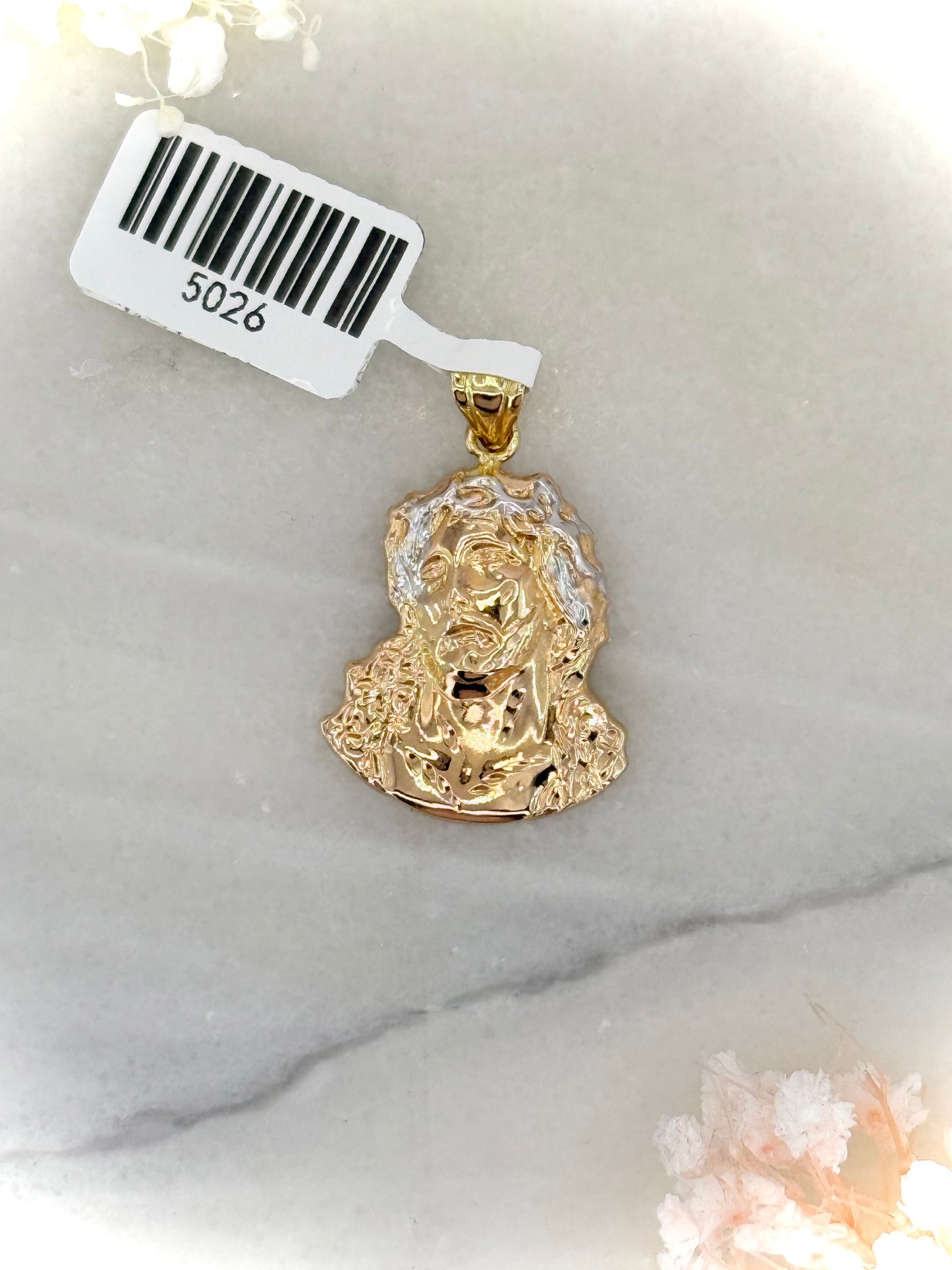 18K 2 Tone Gold Jesus Head Pendant