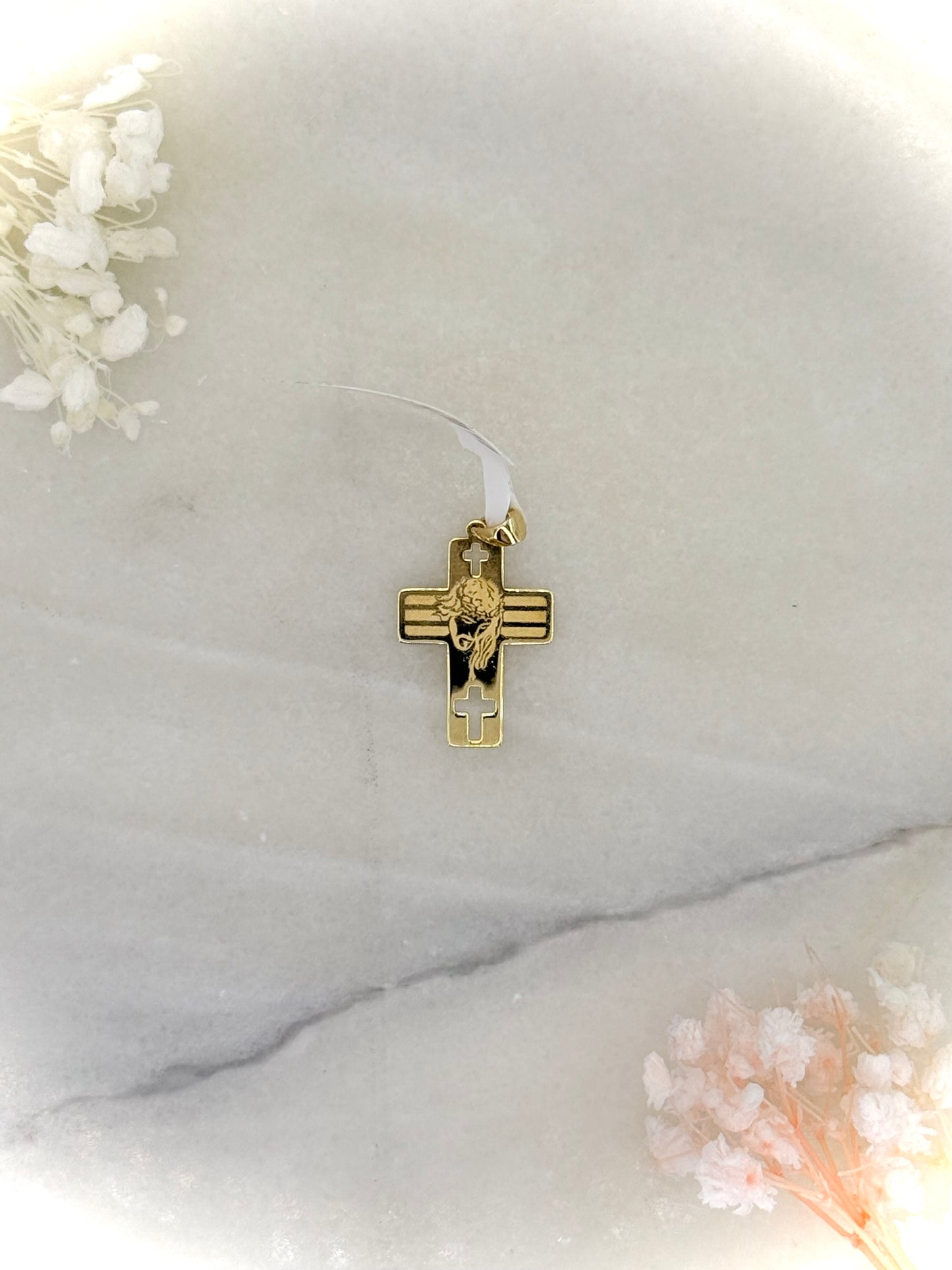 18K Yellow Gold Cross Pendant with Grafted Jesus Head
