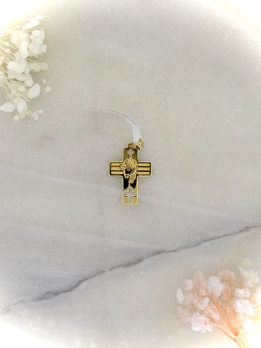 18K Yellow Gold Cross Pendant with Grafted Jesus Head