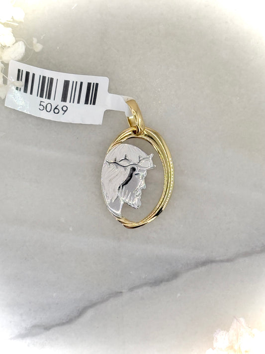 18K Two-Tone Jesus Head Pendant – White & Yellow Gold