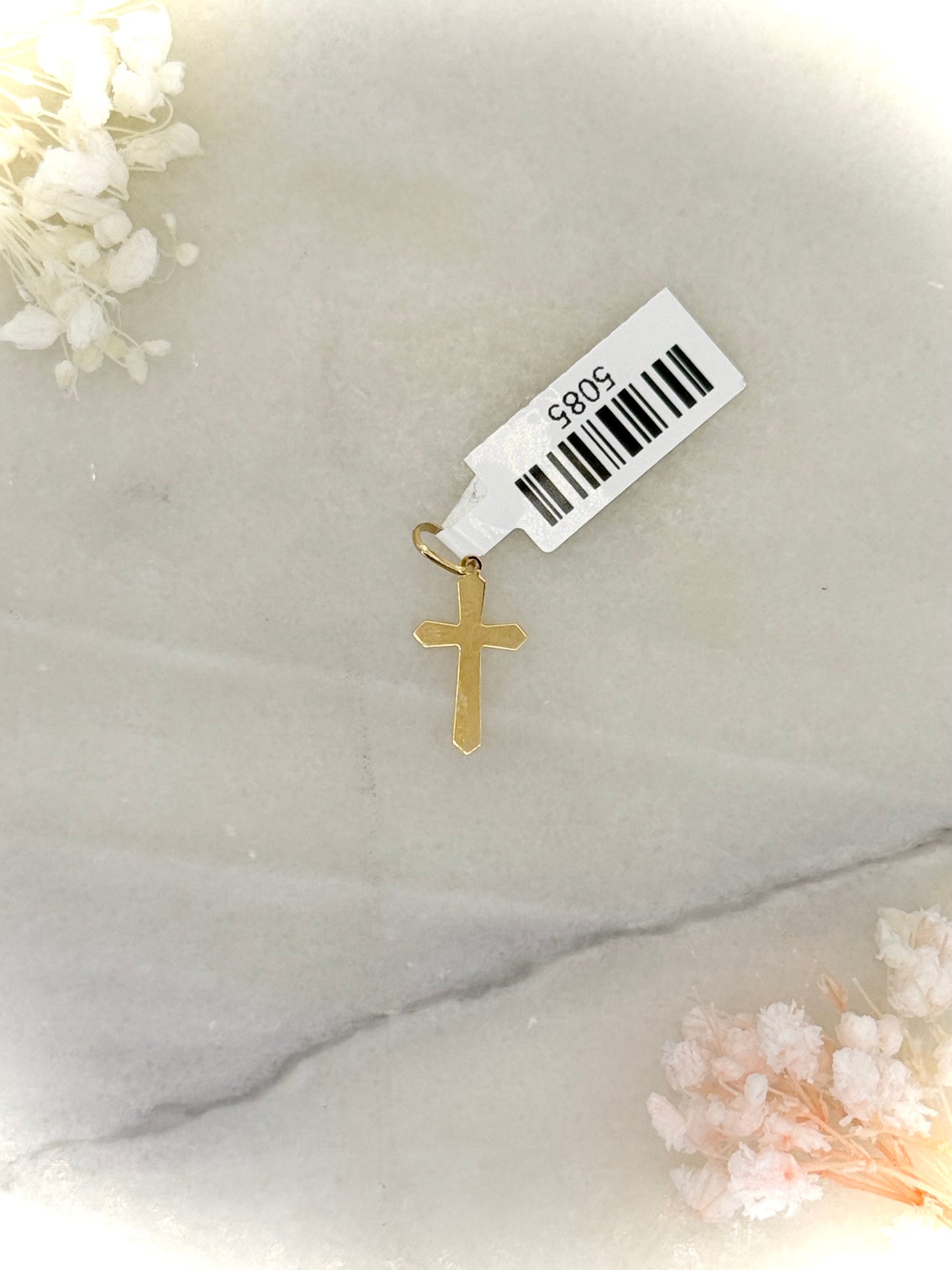 18K Yellow Gold Reversible Cross Pendant – Plain & Garnished Sides