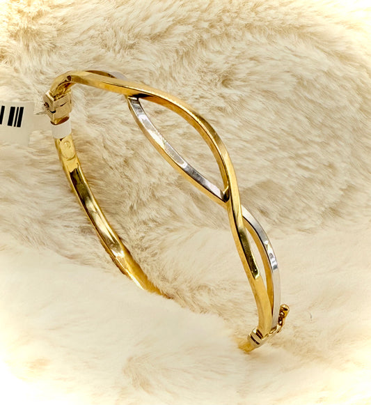 18K Two-Tone Cross Over Gold Bangle