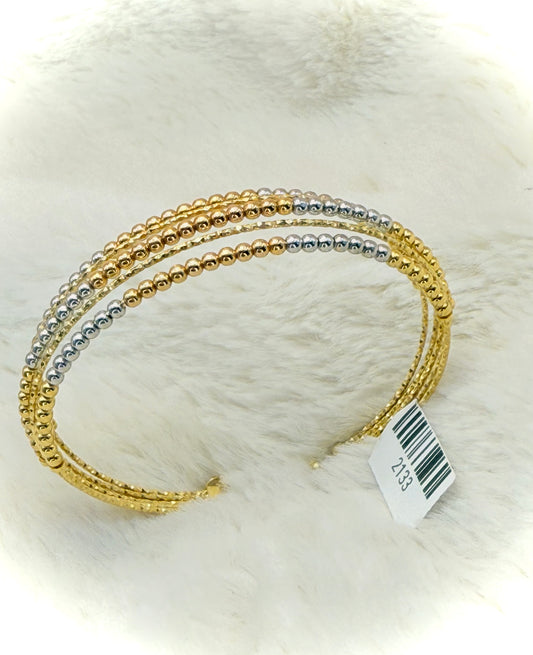 18K 3 Tone beads open Bangle