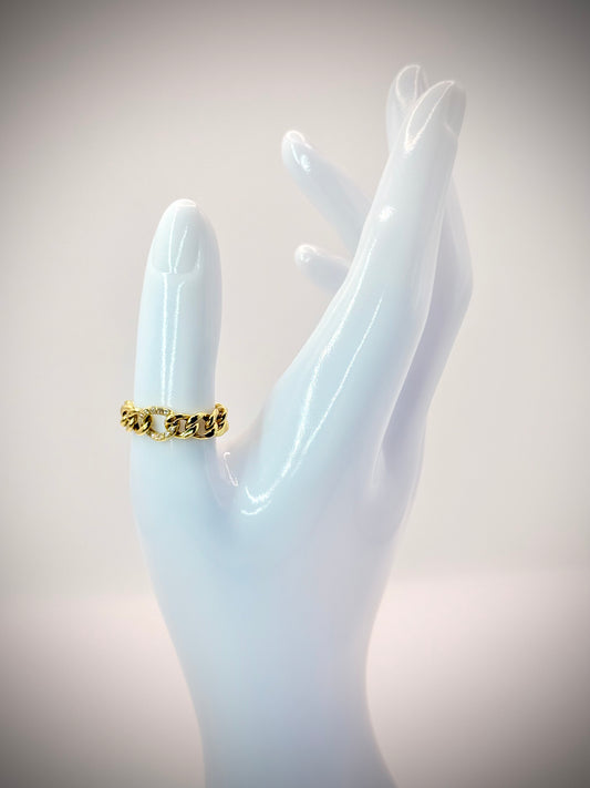 18Karat CZ Gold Thin Chain Ring