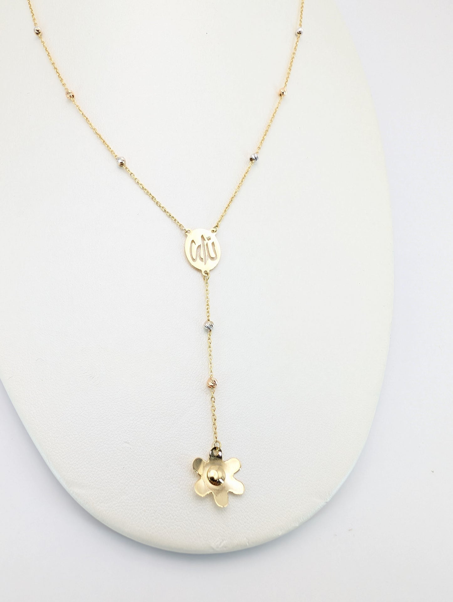 18K Gold Allah Calligraphy Necklace with Floral Drop Pendant