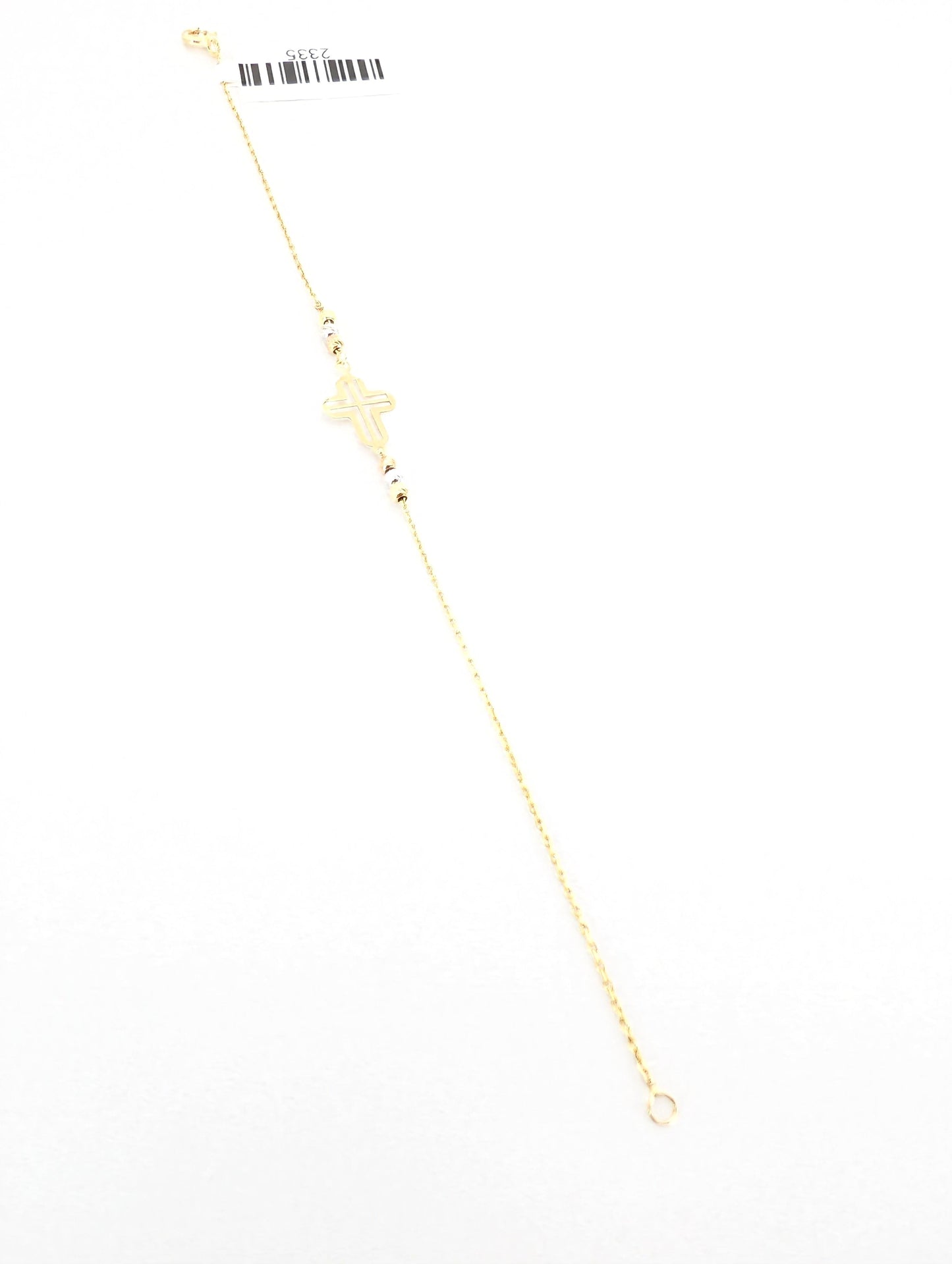 18KT Gold Cross Bracelet with Tri-Color Beads