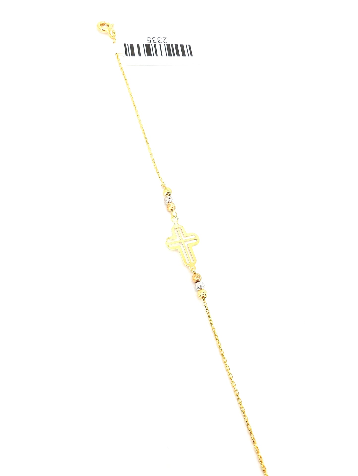 18KT Gold Cross Bracelet with Tri-Color Beads