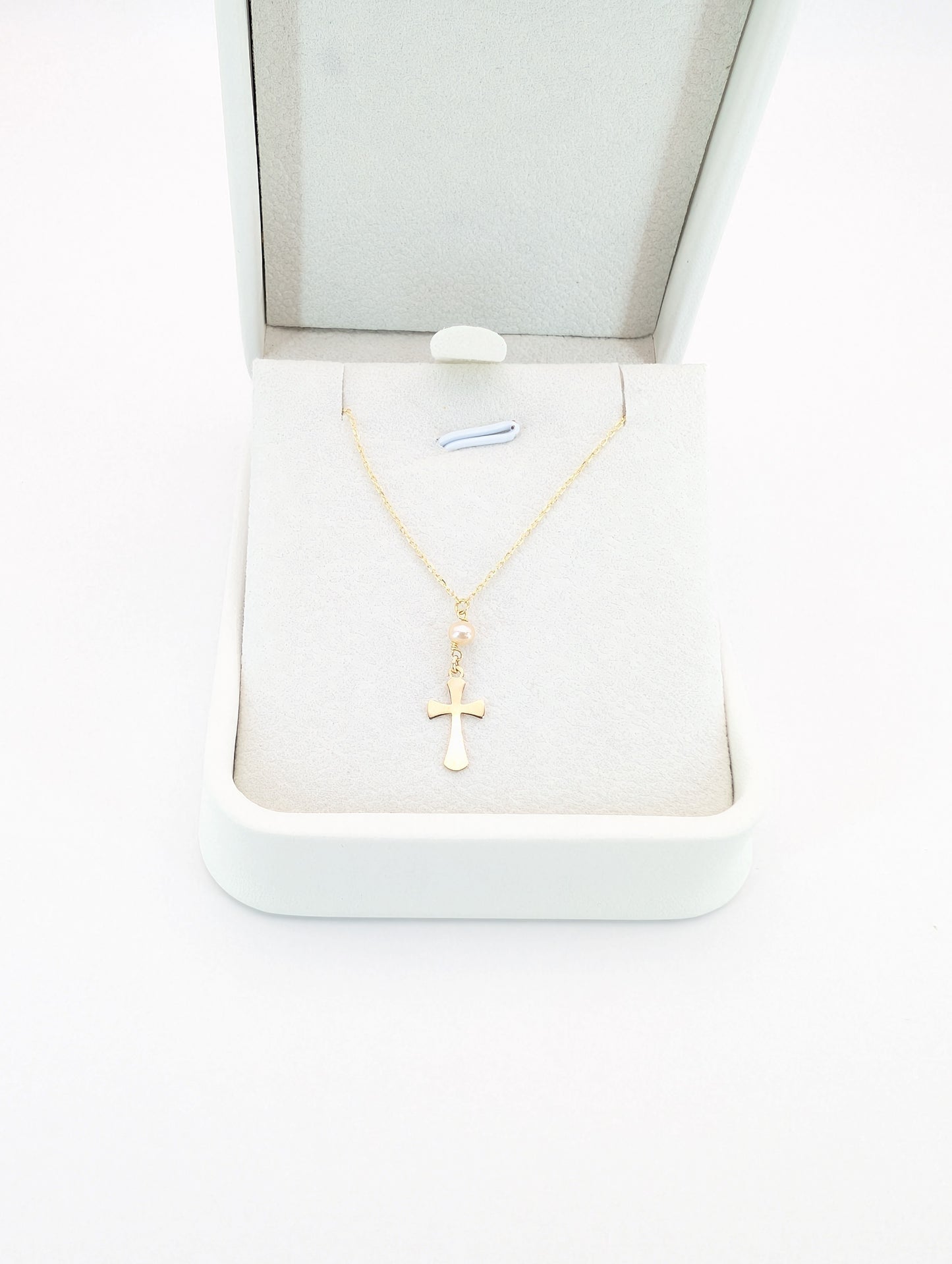 18KT Gold Cross Necklace with Pearl
